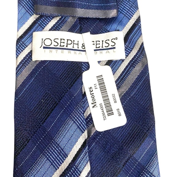 Joseph & Feiss International Blue/black/silver Stripe 100% Silk Tie NWT - Picture 2 of 7